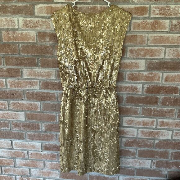 NWT Eliza J Gold Sequin Cocktail Draped Neck Party Dress Size 6 - Picture 6 of 12